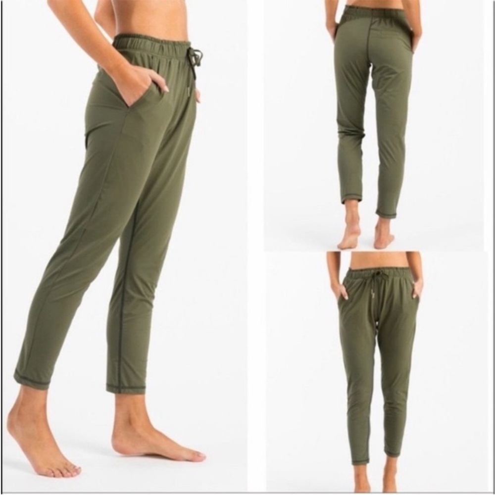 Zyia Active Drawstring Everywhere Pants Olive Green Elastic Waist Size S.